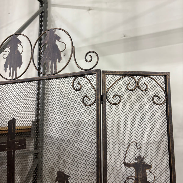 PRAYING COWBOY CHURCH METAL FIREPLACE SCREEN 39" X 34" WESTERN HOME DECOR HANDMADE #EH80004