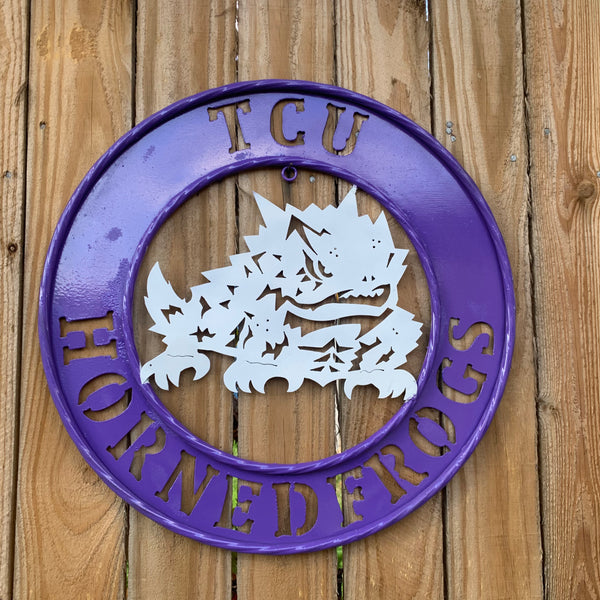 18",24",32" TCU HORNED FROGS CUSTOM METAL VINTAGE CRAFT TEAM SIGN WESTERN HOME DECOR HANDMADE