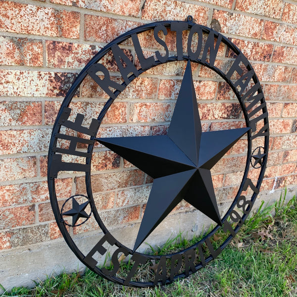 RALSTON FAMILY STYLE CUSTOM NAME STAR BARN METAL STAR 3d TWISTED ROPE RING WESTERN HOME DECOR RUSTIC BLACK HANDMADE 24",32",36",50"