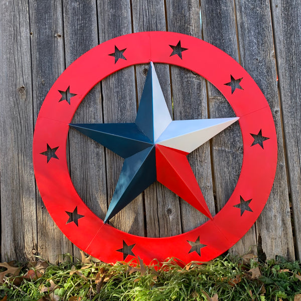 24" WIDE BAND RING BARN STAR METAL LONE STAR 3d WALL ART WESTERN HOME DECOR HANDMADE NEW #EH12758