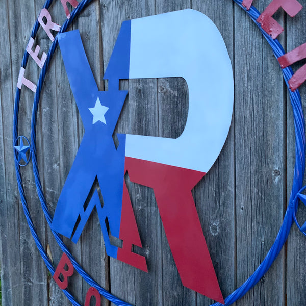 #EH11299 CUSTOM NAME XR ROOFING STYLE SIGN RED,WHITE & BLUE TEXAS FLAG LOGO HANDMADE