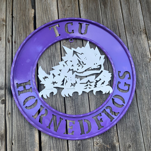 18",24",32" TCU HORNED FROGS CUSTOM METAL VINTAGE CRAFT TEAM SIGN WESTERN HOME DECOR HANDMADE