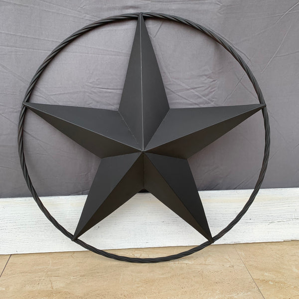 RUSTIC BLACK BARN STAR METAL LONE STAR 3d TWISTED ROPE RING WESTERN HOME DECOR HANDMADE NEW 12",16",24",32",36"-#EH10608