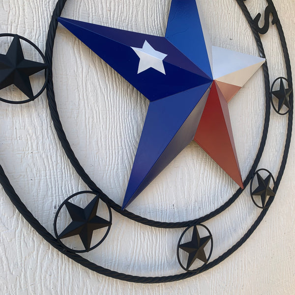 MORRISS TEXAS FLAG STYLE CUSTOM NAME STAR TWISTED ROPE BLACK RING WESTERN HOME DECOR HANDMADE