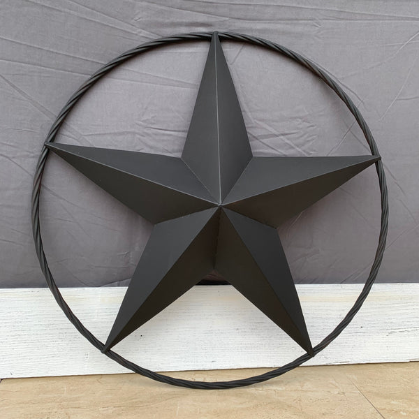 RUSTIC BLACK BARN STAR METAL LONE STAR 3d TWISTED ROPE RING WESTERN HOME DECOR HANDMADE NEW 12",16",24",32",36"-#EH10608