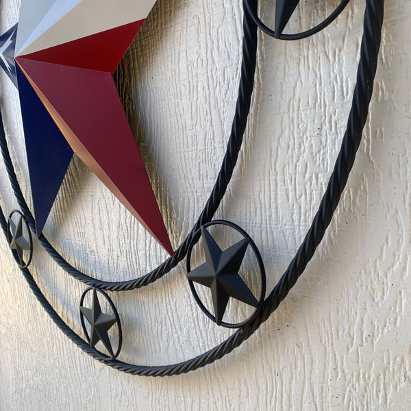 MORRISS TEXAS FLAG STYLE CUSTOM NAME STAR TWISTED ROPE BLACK RING WESTERN HOME DECOR HANDMADE