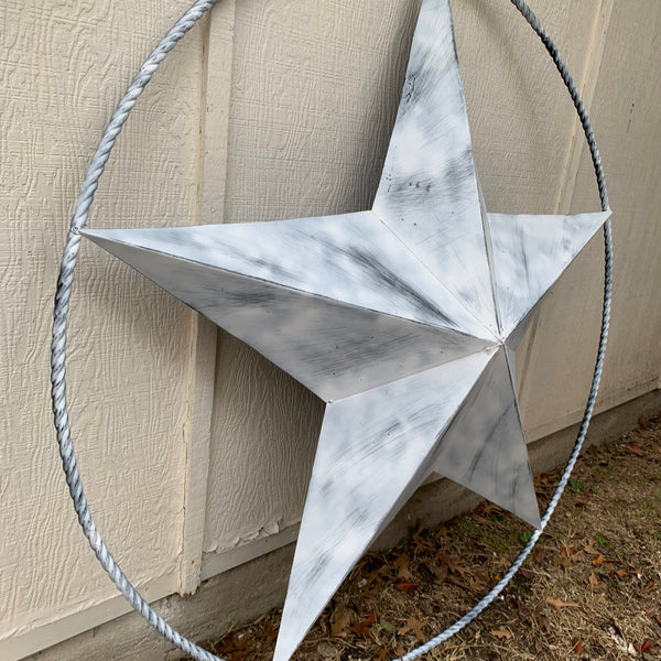 5 FOOT WHITE DISTRESSED STAR TWO TONE TEXTURE BARN STAR METAL LONESTAR TWISTED ROPE RING WESTERN HOME DECOR HANDMADE NEW