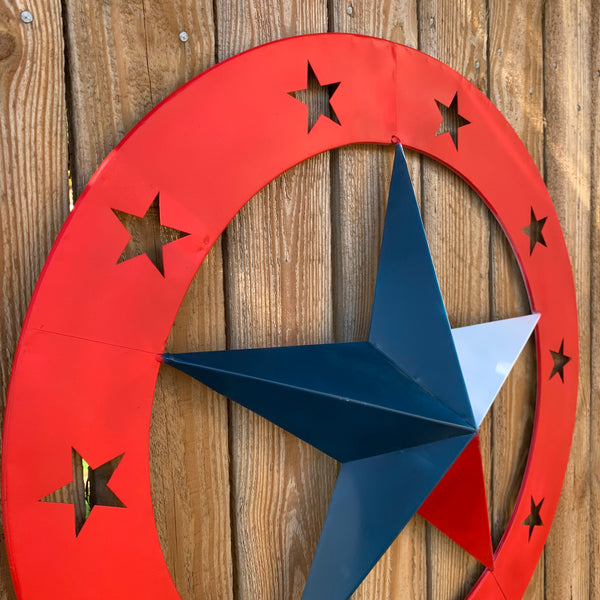 24" WIDE BAND RING BARN STAR METAL LONE STAR 3d WALL ART WESTERN HOME DECOR HANDMADE NEW #EH12758