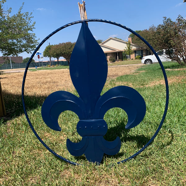 #EH10764 NAVY BLUE 24",36" FLEUR DE LIS METAL WALL ART SIGN WESTERN HOME DECOR HANDMADE NEW