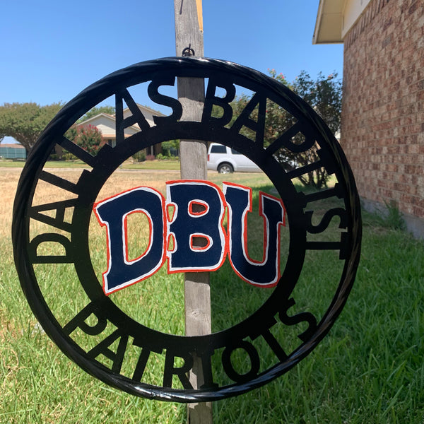 DBU DALLAS BAPTIST PATRIOTS CUSTOM METAL VINTAGE CRAFT TEAM SIGN WESTERN HOME DECOR HANDMADE