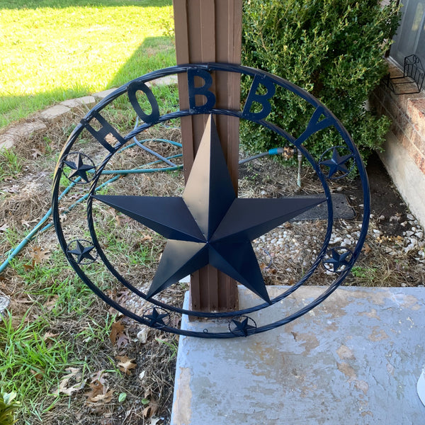 HOBBY STYLE CUSTOM NAME STAR BARN METAL STAR 3d TWISTED ROPE RING WESTERN HOME DECOR RUSTIC NAVY BLUE HANDMADE 24",32",36",50"