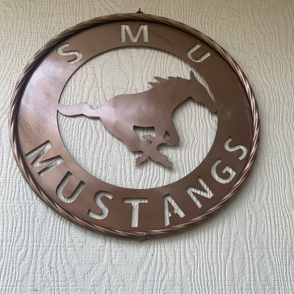 SMU MUSTANGS HAMMERED COPPER METAL CUSTOM VINTAGE CRAFT WALL ART TEAM SIGN HANDMADE