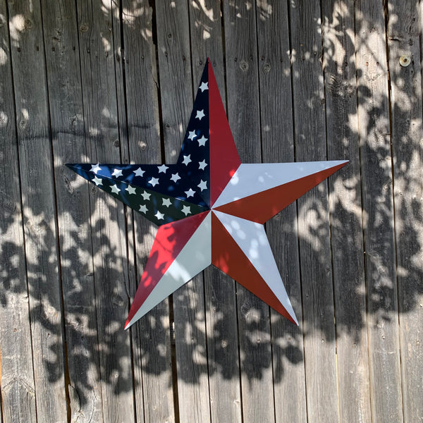 USA FLAG STAR STYLE# 5 RED WHITE & BLUE AMERICANA METAL BARN STAR WALL ART HANDMADE TO ORDER NEW