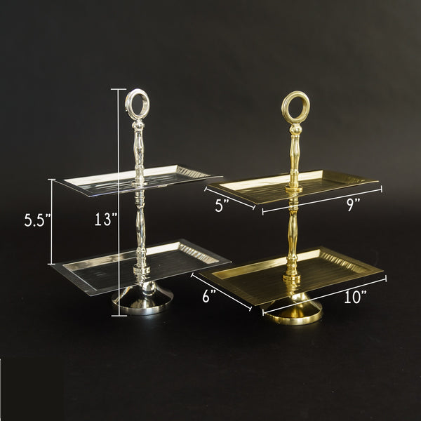 #IH_70161 POLISHED HAMMERED STAINLESS STEEL 2-TIER RECTANGLE STAND WESTERN HOME DECOR HANDMADE NEW