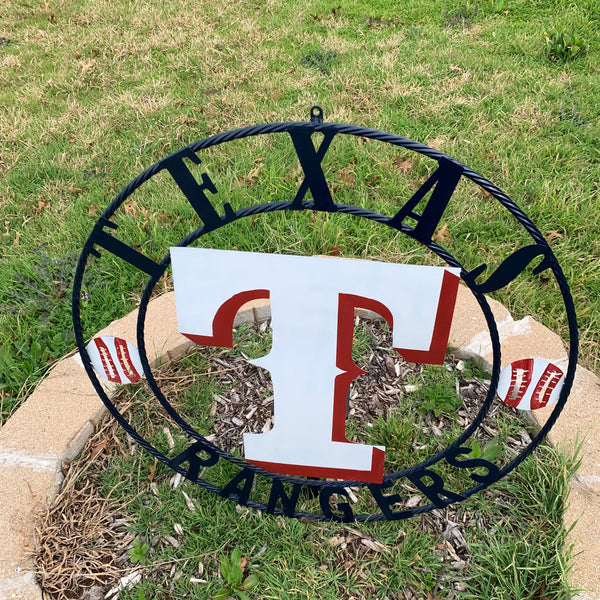 TEXAS RANGERS CUSTOM METAL VINTAGE CRAFT TEAM SIGN WHITE & RED & NAVY BLUE RING HANDMADE