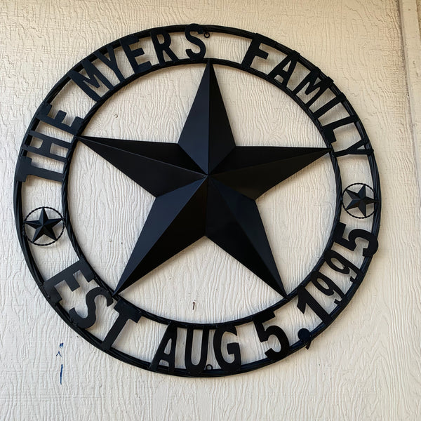 MYERS STYLE YOUR CUSTOM NAME STAR BARN STAR METAL LONE STAR WESTERN HOME DECOR RUSTIC BLACK HANDMADE 24",32",36",50"