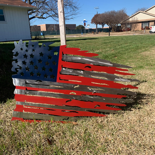 USA TATTERED AMERICAN FLAG METAL WALL ART WESTERN HOME DECOR HANDMADE NEW