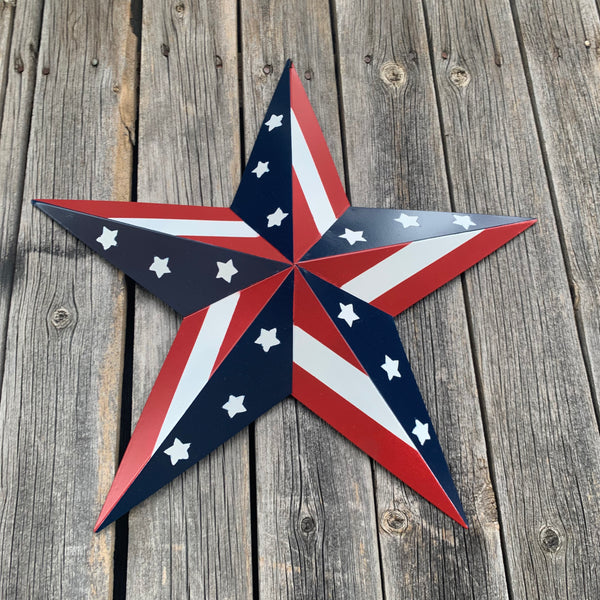 #EH11753 USA BARN STAR AMERICAN FLAG STAR RED WHITE & BLUE METAL STAR HANDMADE NEW 12",24",30"
