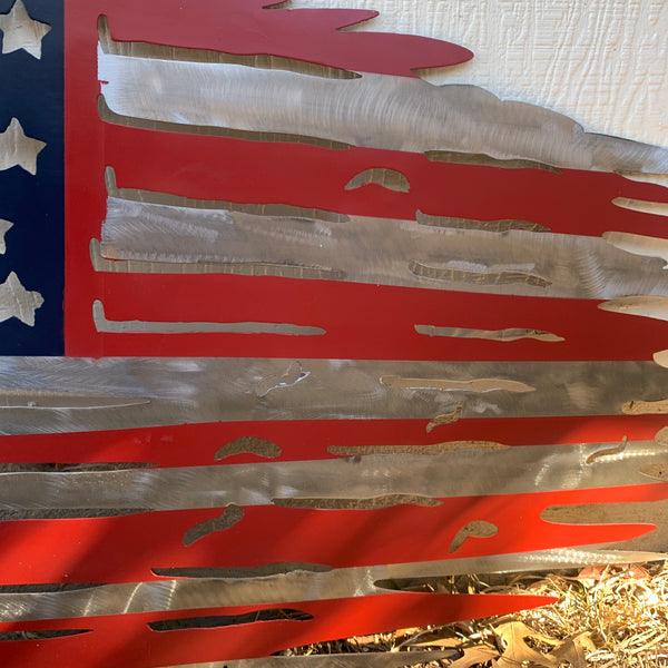 USA TATTERED AMERICAN FLAG METAL WALL ART WESTERN HOME DECOR HANDMADE NEW