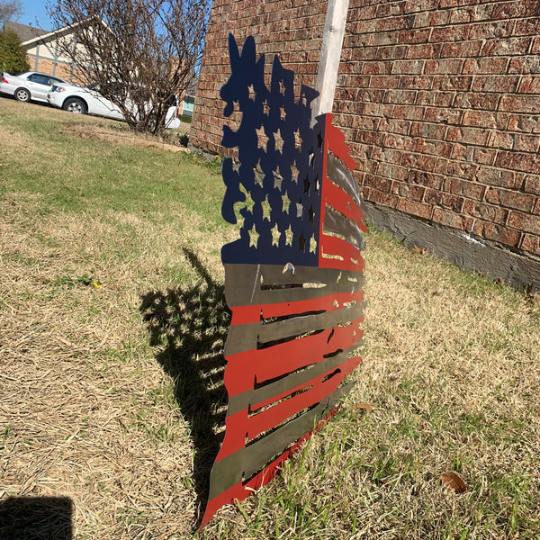 USA TATTERED AMERICAN FLAG METAL WALL ART WESTERN HOME DECOR HANDMADE NEW