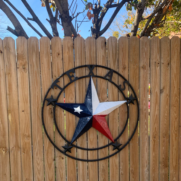 TEXAS LICENSE PLATE BARN STAR METAL LONE STAR TWISTED BLACK RING & LETTERS WESTERN HOME DECOR HANDMADE NEW