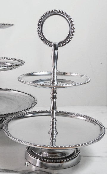 #IH_71454 BEADED CAKE STAND 2-TIER 18"H WESTERN HOME DECOR HANDMADE BRAND NEW