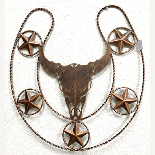 #EH11559 LONGHORNS 24" HORSESHOE STARS CUSTOM METAL VINTAGE CRAFT WESTERN HOME DECOR HANDMADE NEW