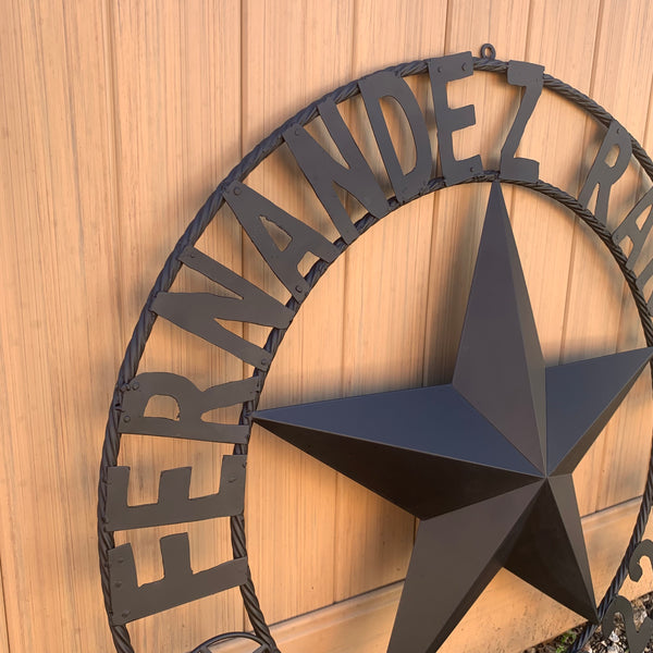 FERNANDEZ RANCH STYLE YOUR CUSTOM NAME STAR BARN STAR METAL LONE STAR WESTERN HOME DECOR RUSTIC BLACK HANDMADE 24",32",36",50"