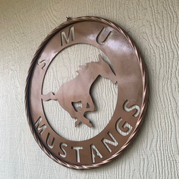 SMU MUSTANGS HAMMERED COPPER METAL CUSTOM VINTAGE CRAFT WALL ART TEAM SIGN HANDMADE