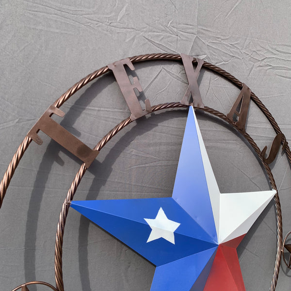1836 TEXAS FLAG STAR RED WHITE BLUE TWISTED BRONZE RING WESTERN HOME DECOR HANDMADE NEW