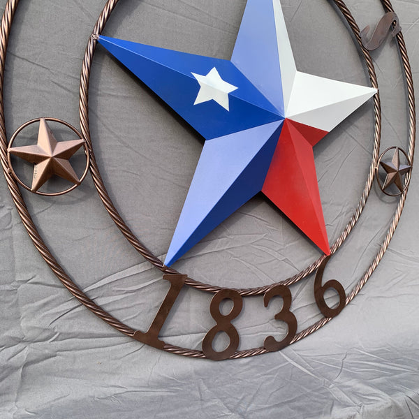 1836 TEXAS FLAG STAR RED WHITE BLUE TWISTED BRONZE RING WESTERN HOME DECOR HANDMADE NEW