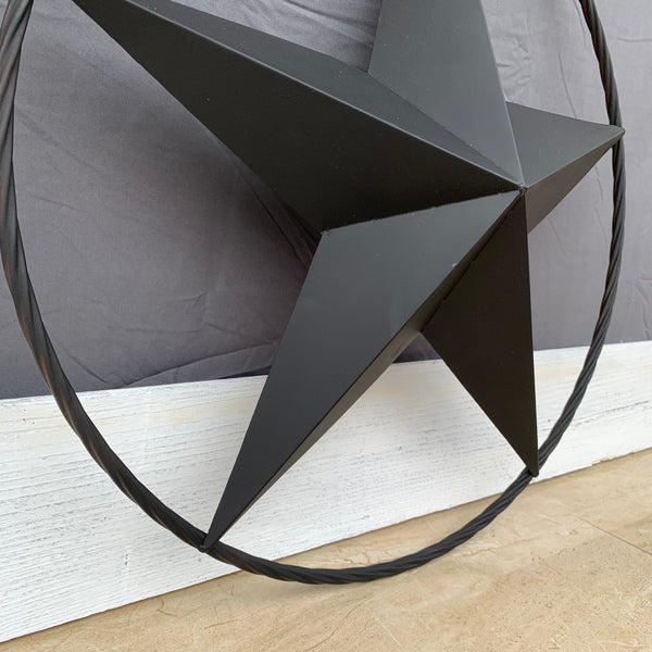 RUSTIC BLACK BARN STAR METAL LONE STAR 3d TWISTED ROPE RING WESTERN HOME DECOR HANDMADE NEW 12",16",24",32",36"-#EH10608
