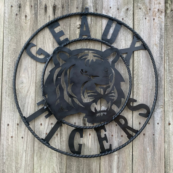 GEAUX TIGERS BLACK CUSTOM METAL VINTAGE CRAFT SIGN TEAM HANDMADE
