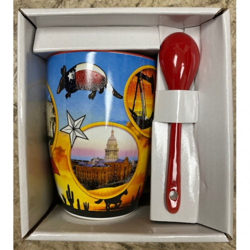 #SI7399-6 TEXAS SPOON & ARMADILLO COFFEE MUG WESTERN HOME DECOR BRAND NEW -- FREE SHIPPING