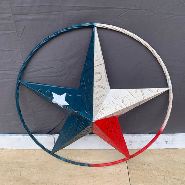 TEXAS LICENSE PLATE STAR RED WHITE & BLUE BARN METAL LONE STAR WESTERN HOME DECOR HANDMADE NEW 12",16",24",32",36"