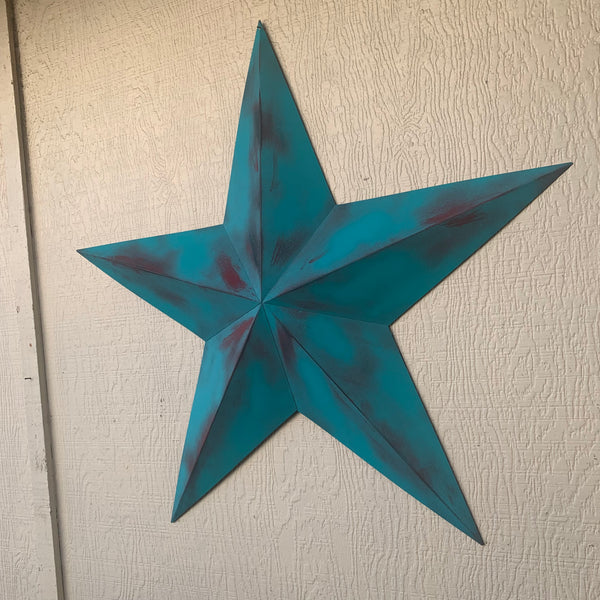 #EH10540 TURQUOISE DISTRESSED TWO TONE BARN STAR METAL ART WESTERN HOME DECOR HANDMADE NEW