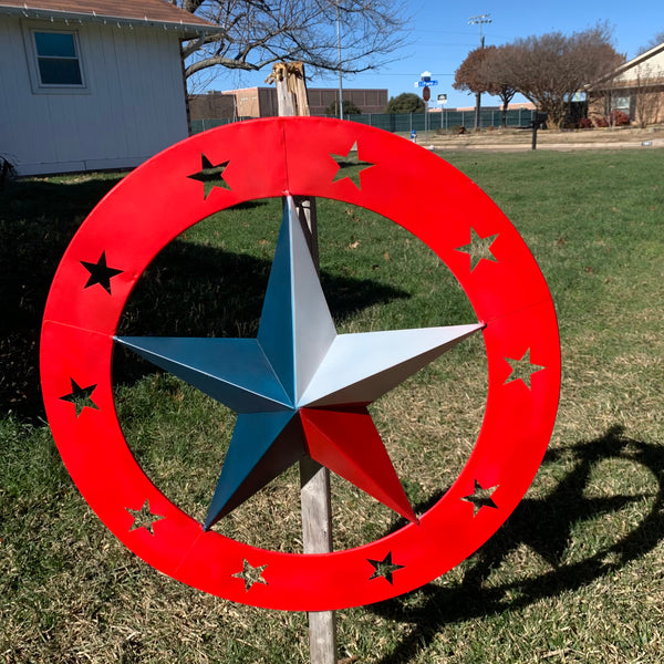 24" WIDE BAND RING BARN STAR METAL LONE STAR 3d WALL ART WESTERN HOME DECOR HANDMADE NEW #EH12758