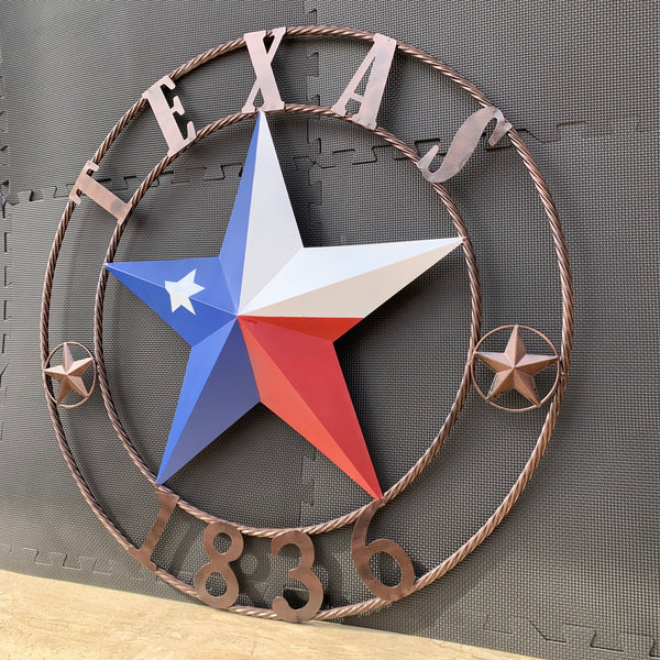 1836 TEXAS FLAG STAR RED WHITE BLUE TWISTED BRONZE RING WESTERN HOME DECOR HANDMADE NEW