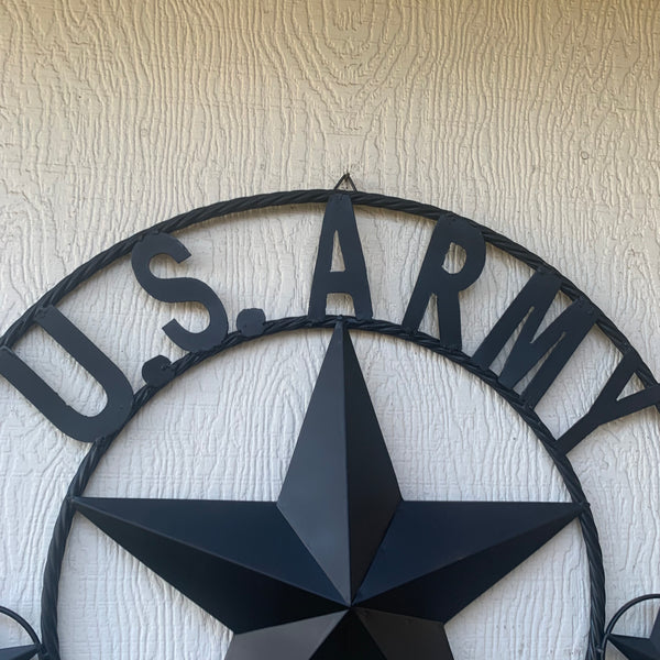 US ARMY VETERAN BARN STAR METAL LONESTAR CUSTOM NAME STAR WESTERN HOME DECOR RUSTIC BLACK  24",32",36",50"