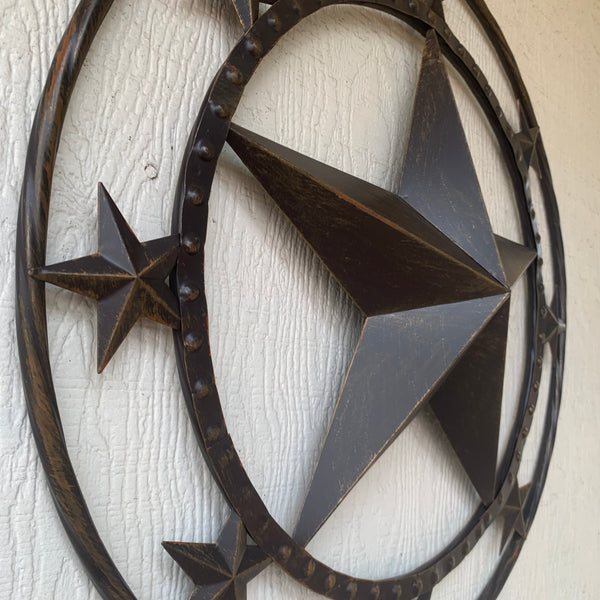 24" MULTI STAR BEADED COLIBROX BARN STAR METAL LONESTAR WESTERN HOME DECOR HANDMADE RUSTIC DARK BRONZE NEW