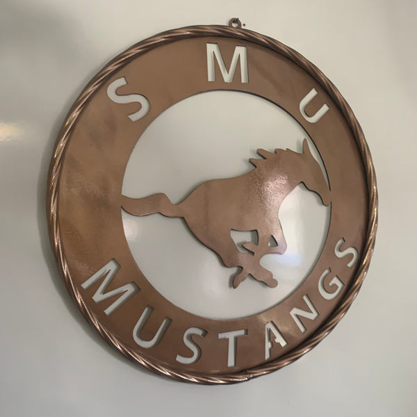 SMU MUSTANGS HAMMERED COPPER METAL CUSTOM VINTAGE CRAFT WALL ART TEAM SIGN HANDMADE