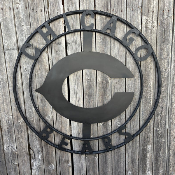 CHICAGO BEARS CUSTOM METAL VINTAGE CRAFT SIGN TEAM RISTIC BLACK HANDMADE