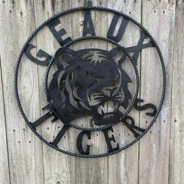 GEAUX TIGERS BLACK CUSTOM METAL VINTAGE CRAFT SIGN TEAM HANDMADE