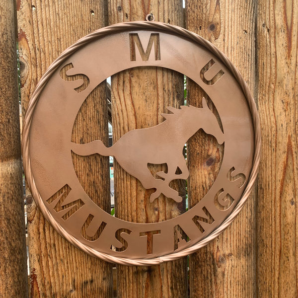 SMU MUSTANGS HAMMERED COPPER METAL CUSTOM VINTAGE CRAFT WALL ART TEAM SIGN HANDMADE