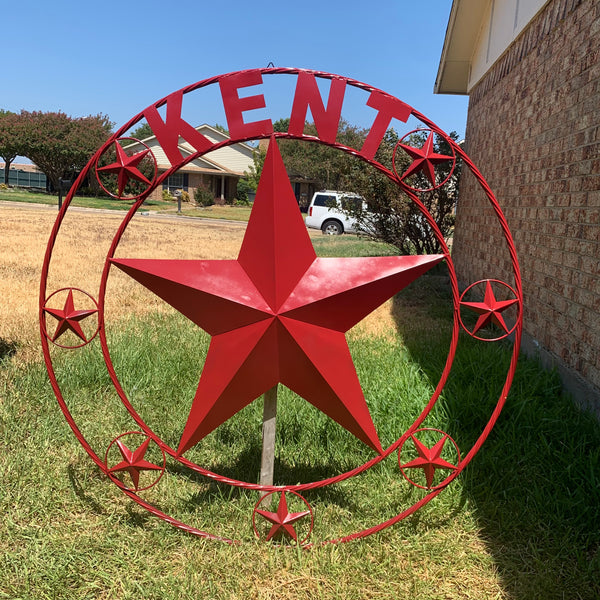 KENT STYLE YOUR CUSTOM STAR METAL NAME RUSTIC BURGUNDY RED CUSTOM 3d STAR METAL NAME BARN STAR TWISTED ROPE RING DESIGN METAL WALL ART HOME DECOR ANY SIZE