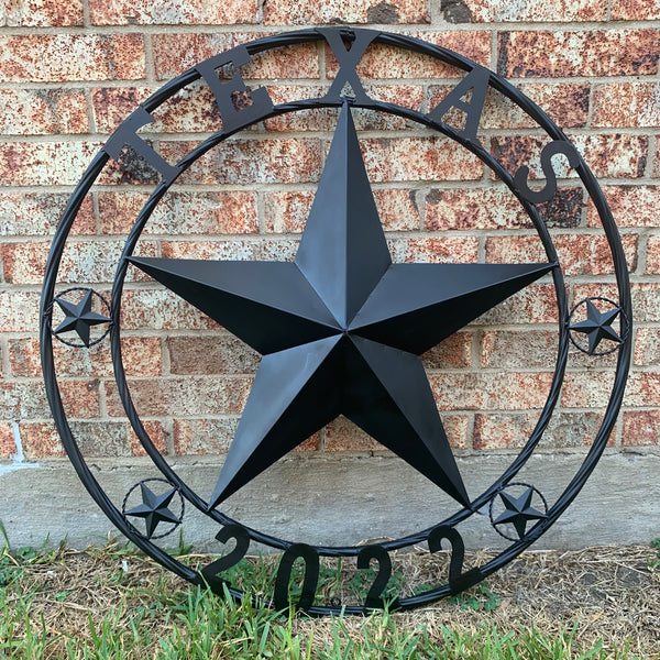 TEXAS 2022 STYLE CUSTOM NAME STAR BARN METAL LONE STAR 3d TWISTED ROPE RING WESTERN HOME DECOR RUSTIC  BLACK HANDMADE 24",32",34",36",40",42",44",46",50"