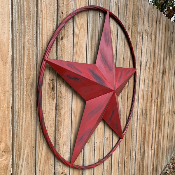 RED DISTRESSED STAR TWO TONE TEXTURE BARN STAR METAL LONESTAR TWISTED ROPE RING WESTERN HOME DECOR HANDMADE NEW