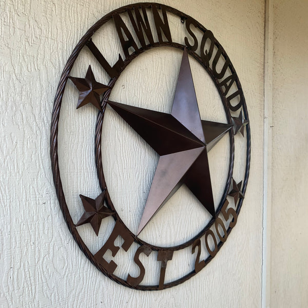 LAWN SQUAD STYLE CUSTOM BARN STAR NAME YOUR CUSTOM NAME STAR METAL NAME BARN STAR WITH TWISTED ROPE RING DESIGN METAL WALL 3d STAR ART WESTERN HOME DECOR RUSTIC BRONZE NEW