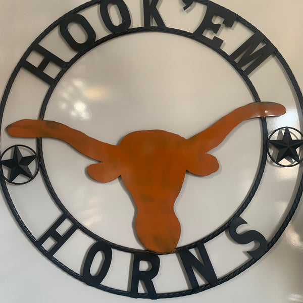 HOOKEM HORNS WITH LONE STAR TEXAS LONGHORNS HOOK EM METAL CUSTOM VINTAGE CRAFT WALL ART TEAM SIGN HANDMADE