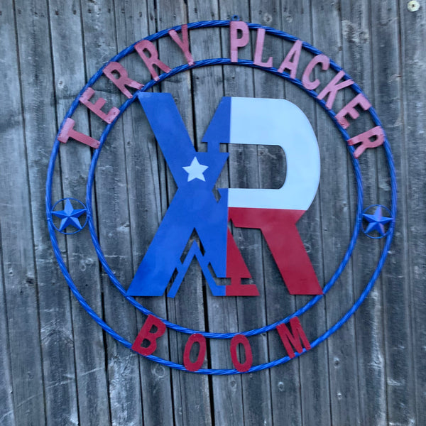 #EH11299 CUSTOM NAME XR ROOFING STYLE SIGN RED,WHITE & BLUE TEXAS FLAG LOGO HANDMADE